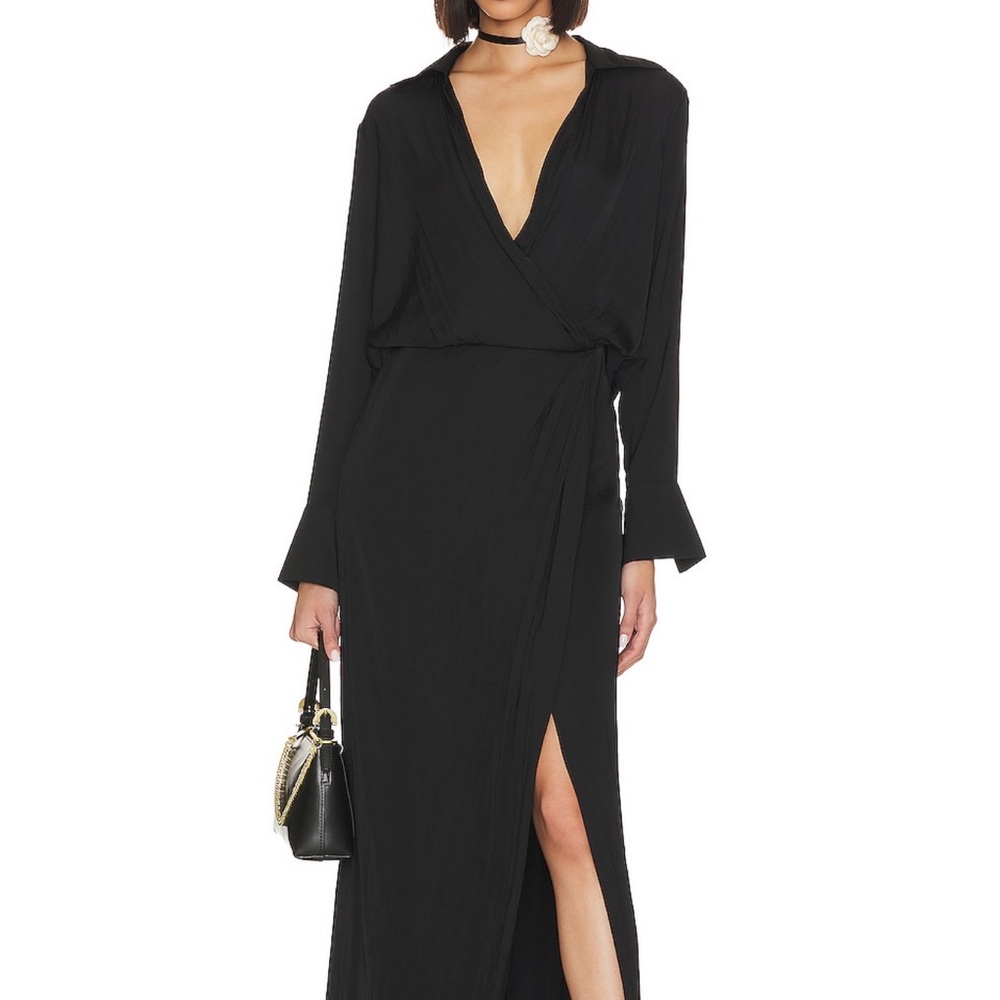 Free People Black Plunge Bell Sleeve Gown